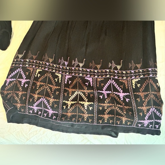 Free People RHIANNON EMBROIDERED PEASANT MINI DRESS BLACK - Picture 9 of 15